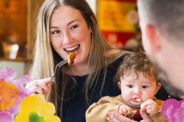 mum and child enjoying a roast dinner at a cookhouse and pub